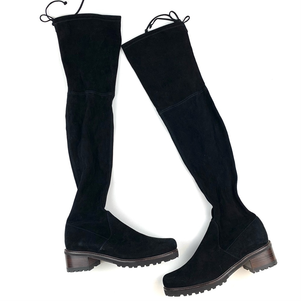 Stuart Weitzman Over The Knee Boots Suede Leather Low Block Heel Lug Sole 9.5 B - Picture 2 of 11